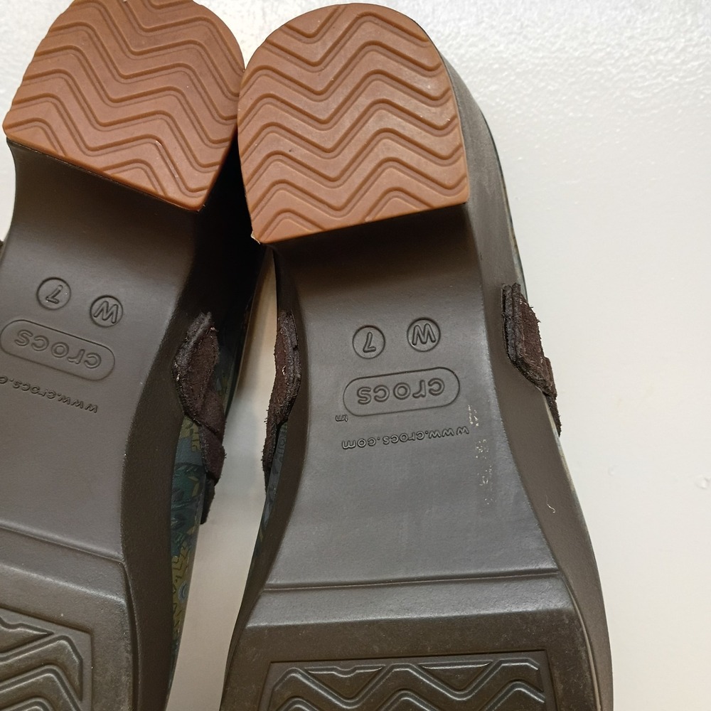 Crocs Dual Comfort Womens Clogs Shoes Brown/Floral Heels Mules Slip On Size 7 - Picture 11 of 11